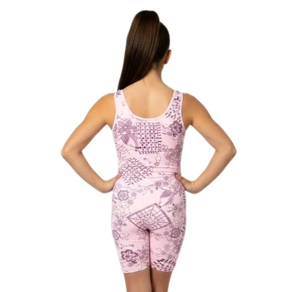Baryshnikov Kids VTG Pink Antique Lace Cotton Blend Biketard Singlet Size 12/14